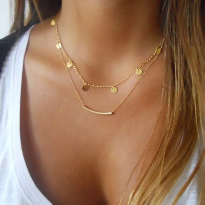 Surou, западные украшения, модное двойное ожерелье, Женская цепочка для ключицы, простая уличная бижутерия - Окраска металла: Золотой цвет