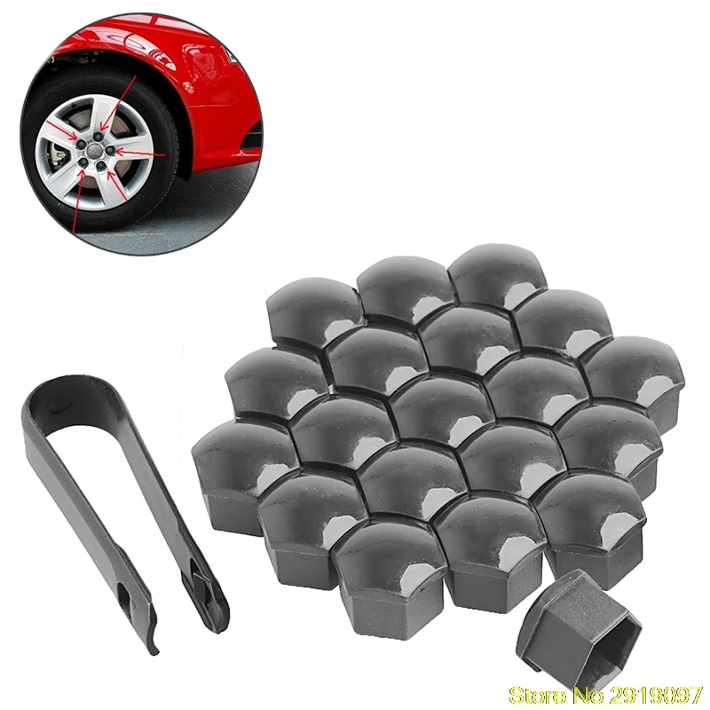 

New 20Pcs 17mm Car Wheels Plastic Nuts with Screw Cap Removal Tools Gray for VW AUDI Drop Shipping Support