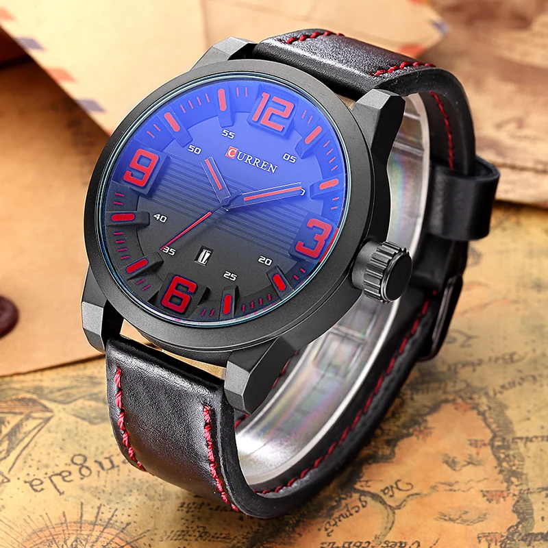 

Curren 2017 Men Watches Clock Men Luxury Brand Casual Black Red Watch Leather Analog Quartz Men Wristwatch Relojes Hombre 8241
