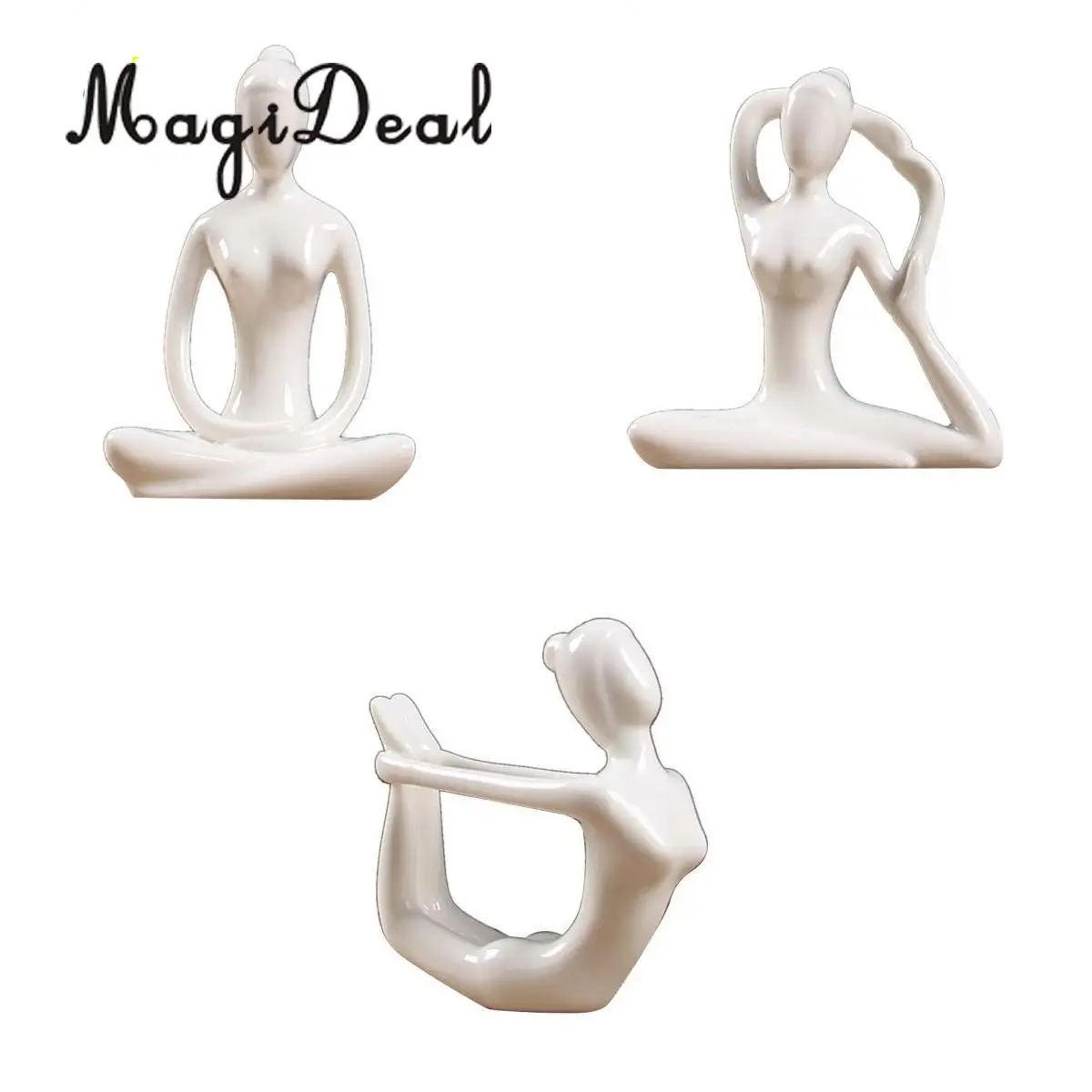 3x Ceramic Yoga Figure Ornament Statue Sculpture for Zen Garden Home Desktop Decoration	