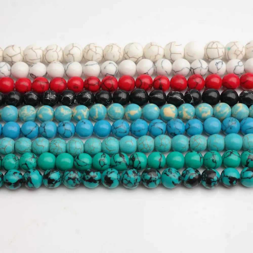 Smooth Natural Stone white Blue gules black Turquoises Round Loose Beads 15" Strand 4 6 8 10 12 MM Pick Size For Jewelry Making
