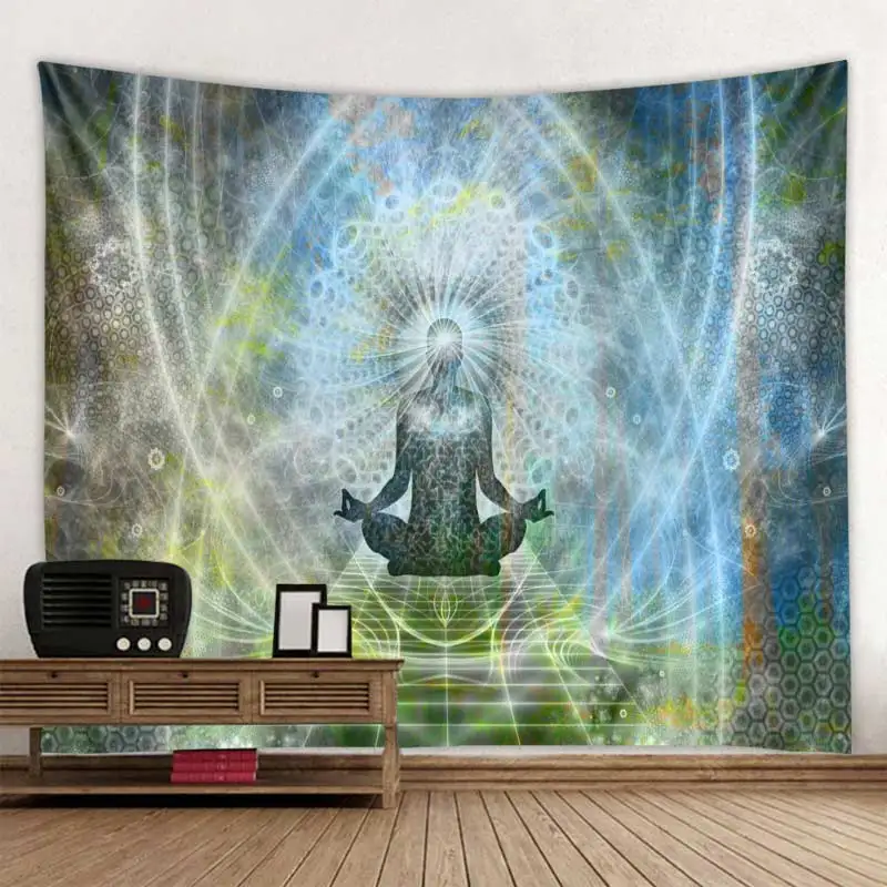 Tapestry Decor Indian Buddha Statue Meditation Tapestry Wall Hanging Mandala Tapestries Wall Cloth Psychedelic Yoga Carpet Boho Decor