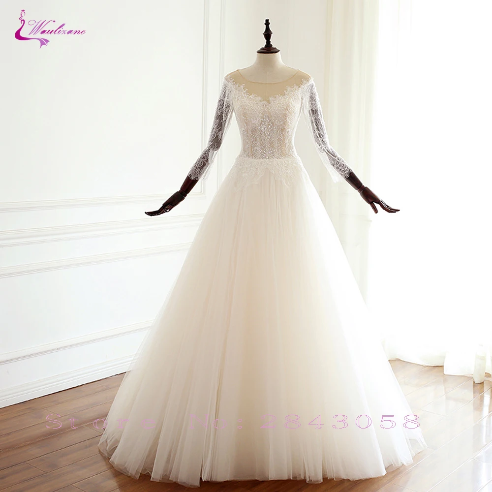 

Waulizane A Line Ivory Color Wedding Dress With Elegant Crystals Floor Length Bridal Gowns Lace Up Closure