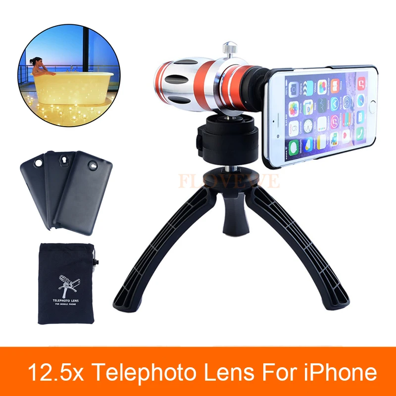 

High Quality 3in1 12.5X Focus Telephoto Telescope Zoom Lens For iPhone 6 6s 7 Plus 5 5s 5c 4 4s Case Phone Camera Lenses Tripod