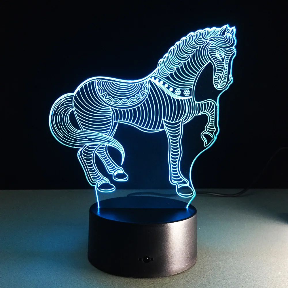  USB Novelty Gifts 7 Colors Changing Animal Horse LED Night Lights 3D LED Desk Table Lamp as Home De