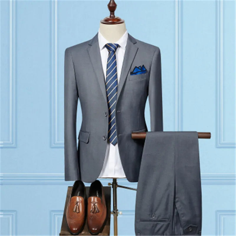 Пиджак, брюки, жилет/ Модные мужские деловые костюмы, комплект из трех предметов/мужской свадебный костюм, блейзеры, пальто, брюки, жилет - Цвет: 2 pieces sets dark