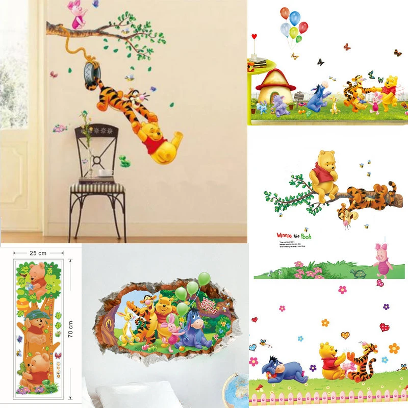 3D детский медведь мультфильм Винни Пух Тигра Животные наклейки на стену для детей Детская комната классный Декор наклейки подарки плакат