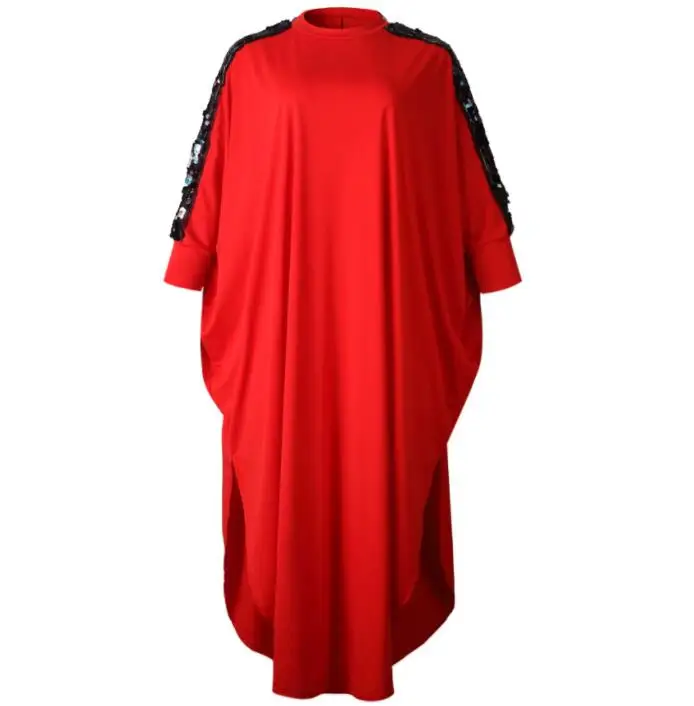 Африканские платья для женщин, расшитые блестками, средней длины, мусульманское Свободное длинное платье высокого качества, сексуальное модное Африканское платье для леди - Цвет: Красный