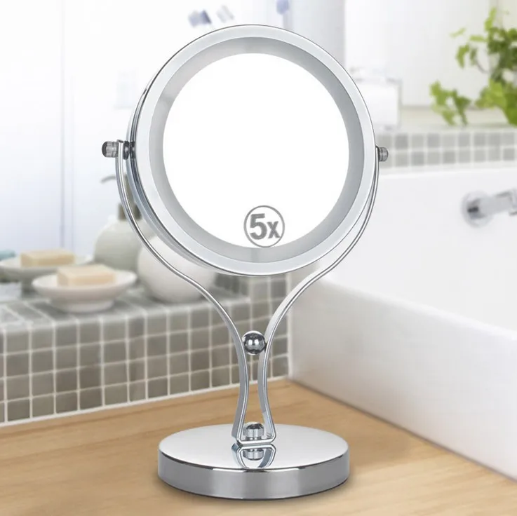 6 дюймов 5x Увеличение круговое зеркало для макияжа двусторонний вращающийся Косметическая подставка для зеркала заднего вида Настольный светодиодный зеркало для макияжа с лампой