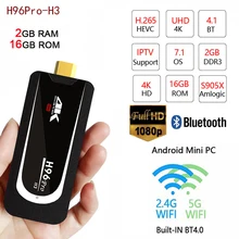 H96 Pro-H3 4K 1080p HD tv Stick Amlogic S905X четырехъядерный 2G 16G Мини-ПК Smart tv Box 2,4G+ 5G Wifi BT4.0 tv dongle Android 7,1 OS
