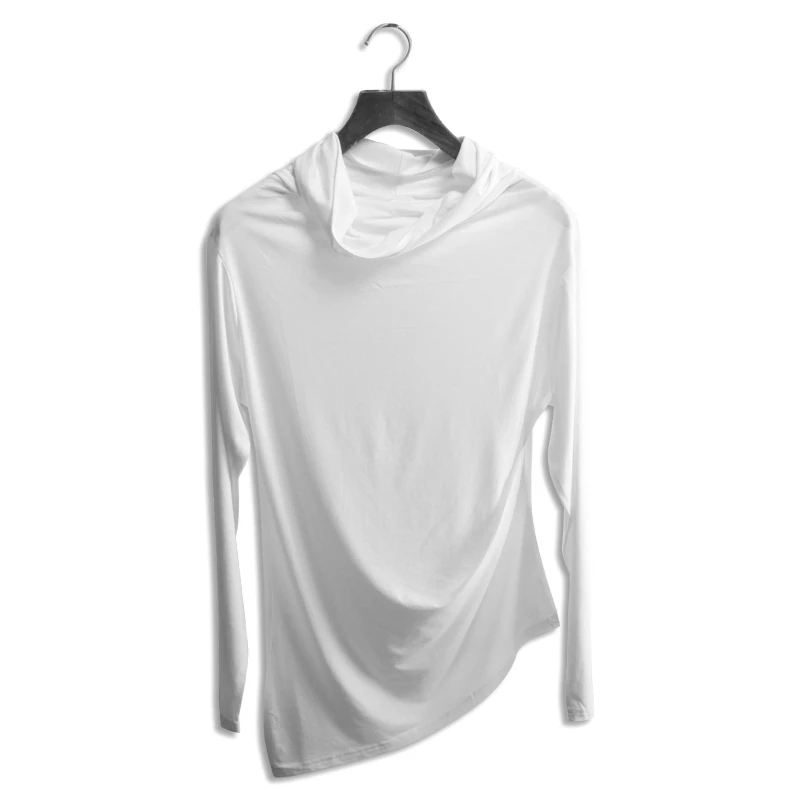 Pure color irregular oblique hem fold han edition cultivate one's morality men's long sleeve T-shirt render unlined upper garmen Pure color irregular oblique hem fold han edition cultivate one's morality men's long sleeve T-shirt render unlined upper garmen