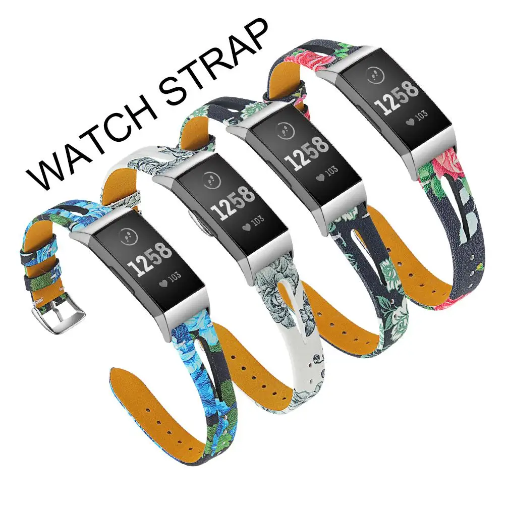 

Replacement Wristband Watch Band Leather Hollow Stylish Strap For Fitbit Charge 3 Smart Bracelet Anti-sweat Stainless Steel Band