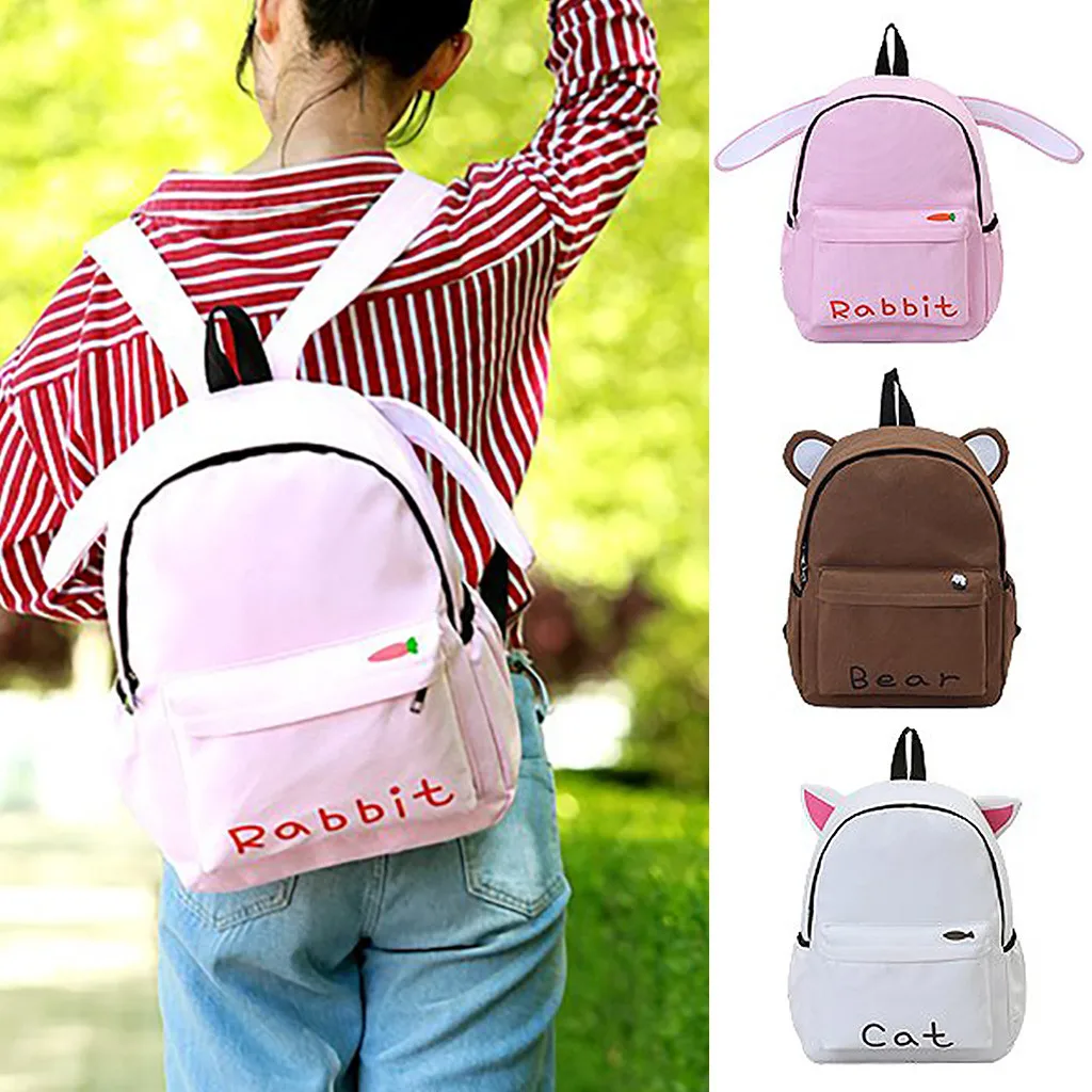 

5#3D Cute Cat Bear Rabbit Design Backpacks Women Canvas Animal Ears Backpack Teenage Girls School Backpack Mochila Feminina