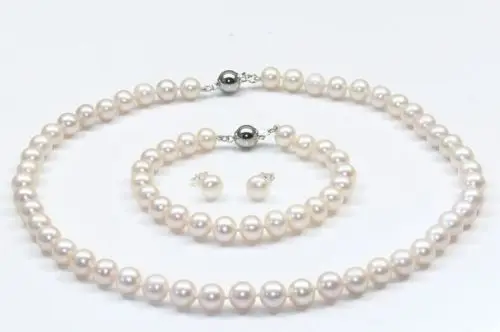 

Free Shipping >>>>>unique natural Akoya white pearl necklace 18inch bracelet earrings