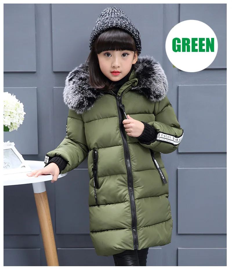 2018 Faux Fur Hood Jacket for Girls Children Snow Wear Parka Thick Cotton-Padded Winter Jacket for Children Christma Winter Coat (17)