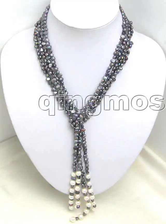 

Natural Supper 45 inch 3 Strands 5-6mm Gray / black Baroque natural Pearl Necklace -nec5189 Wholesale/retail Free shipping