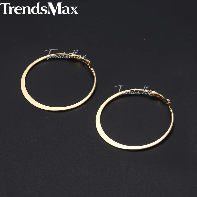 Trendsmax, серьги-кольца для женщин, плоский круглый круг, серебро, золото, женские серьги, Женские Ювелирные изделия, подарки, массивные 4 мм, KGEM20