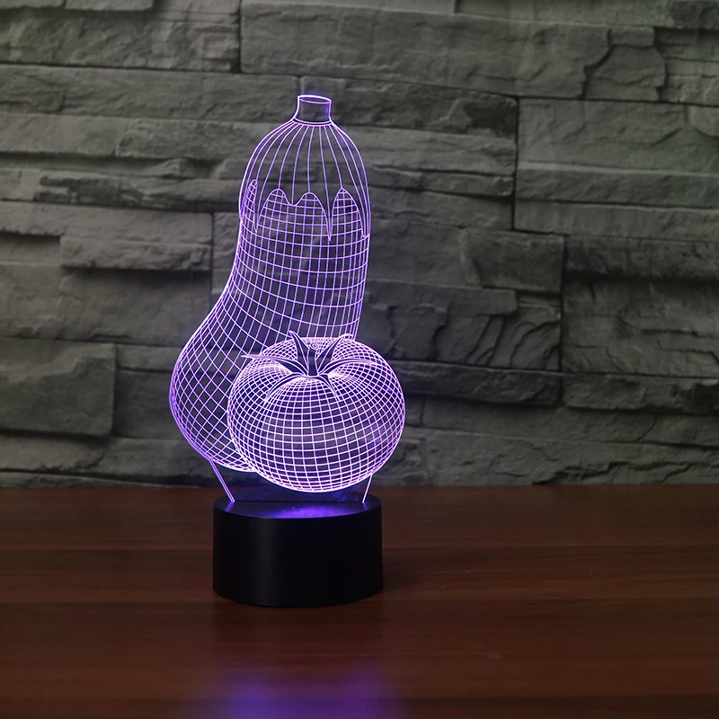 Vegetables LED 3D Lamp Eggplant Tomatoes Shape RGB 3D Night Light