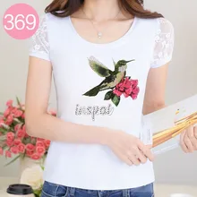 Футболка женская, кружева, стразы, птица, короткий рукав, новинка, летние топы, большой размер XXXL, женские Алмазные Футболки с цветами, белые