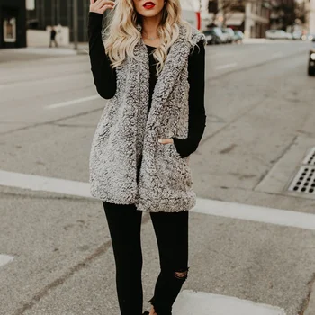 

Casual Hooded Women Fake Fur Coats Jackets Fashion Sleeveless Faux Fur Coats 2019 Autumn Spring Waistcoats Cardigans Outwear