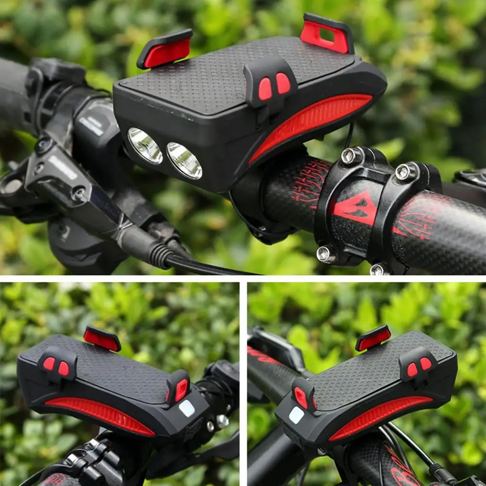 Top Bicycle Bike Light With Mobile Phone Holder Stand Multi Functional For Outdoor Riding Cycling Headlight Horn 2000mAh Charging 5