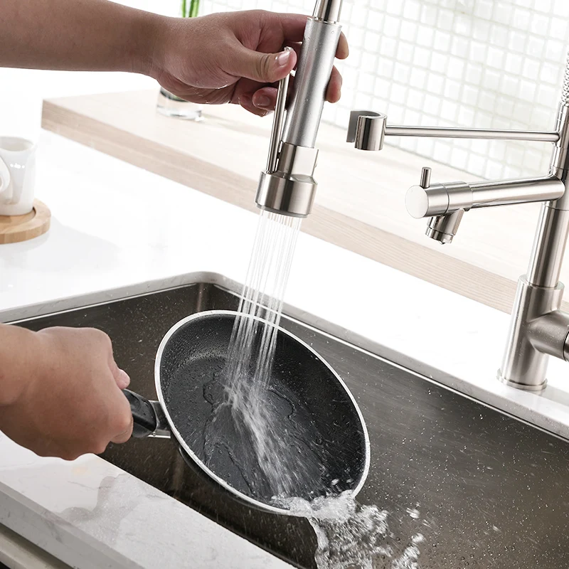 Fapully Spring Pull Down Kitchen Faucet Brushed Nickel Chrome Crane 2 Outlet Spray Dual Spouts 360 Swivel Kitchen Mixer Taps 191 Fapully Spring Pull Down Kitchen Faucet Brushed Nickel Chrome Crane 2 Outlet Spray Dual Spouts 360 Swivel Kitchen Mixer Taps 191