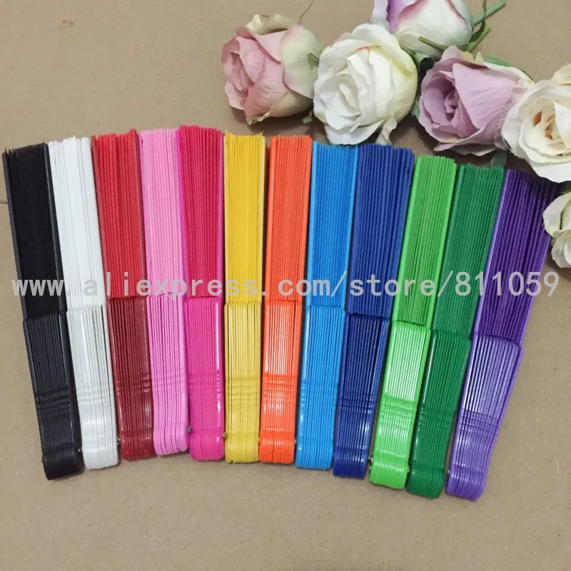 

Free Shipping ON SALES! 100pcs/lot colorful hand fan wedding gift plastic frame fabric folding fan