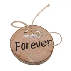 Angrly Винтаж простое кольцо предъявителя Подушки Детские ломтик характер древесины кольцо Коробка для Обручение событие поставки джутовой