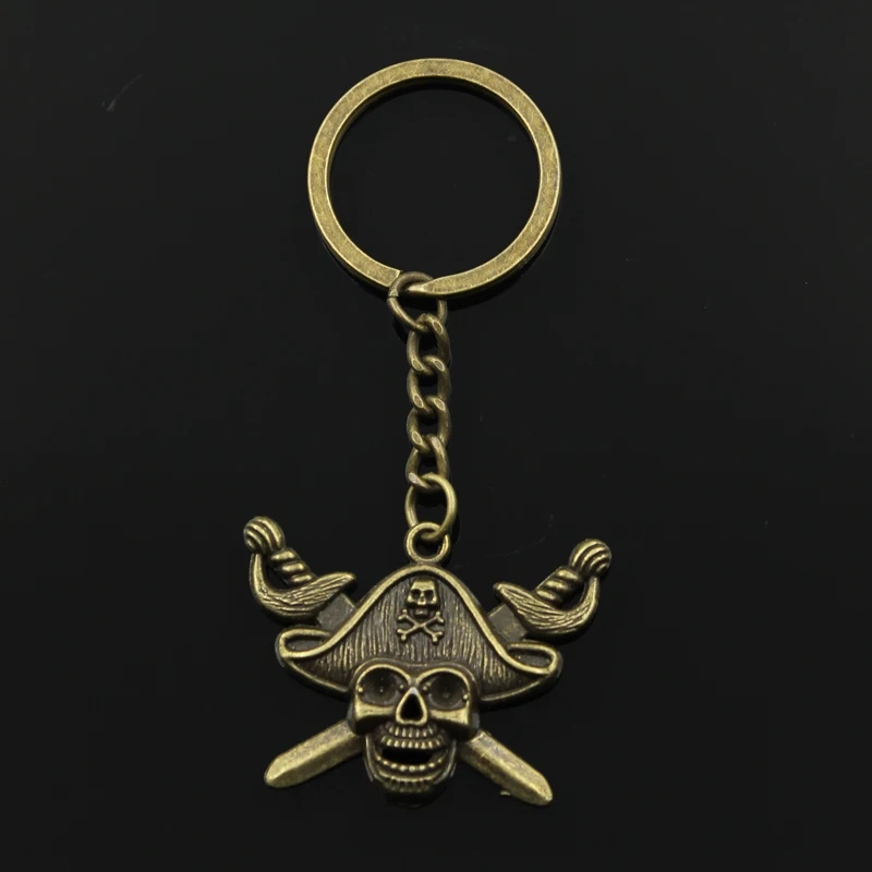 

Fashion 3cm Key Ring Metal Key Chain Keychain Jewelry Antique Bronze Plated skull pirate flag 45x34mm Pendant