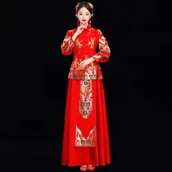 Традиционное китайское платье для женщин; Большие размеры Cheongsam Восточный Стиль платья Красный Qipao Robe Mariage Chinoise вышивка Qi Pao