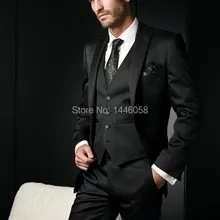 Новое поступление черный свадебный смокинг жених 3 шт мужские облегающие костюмы(пиджак+ брюки+ жилет) Свадебные костюмы для мужчин
