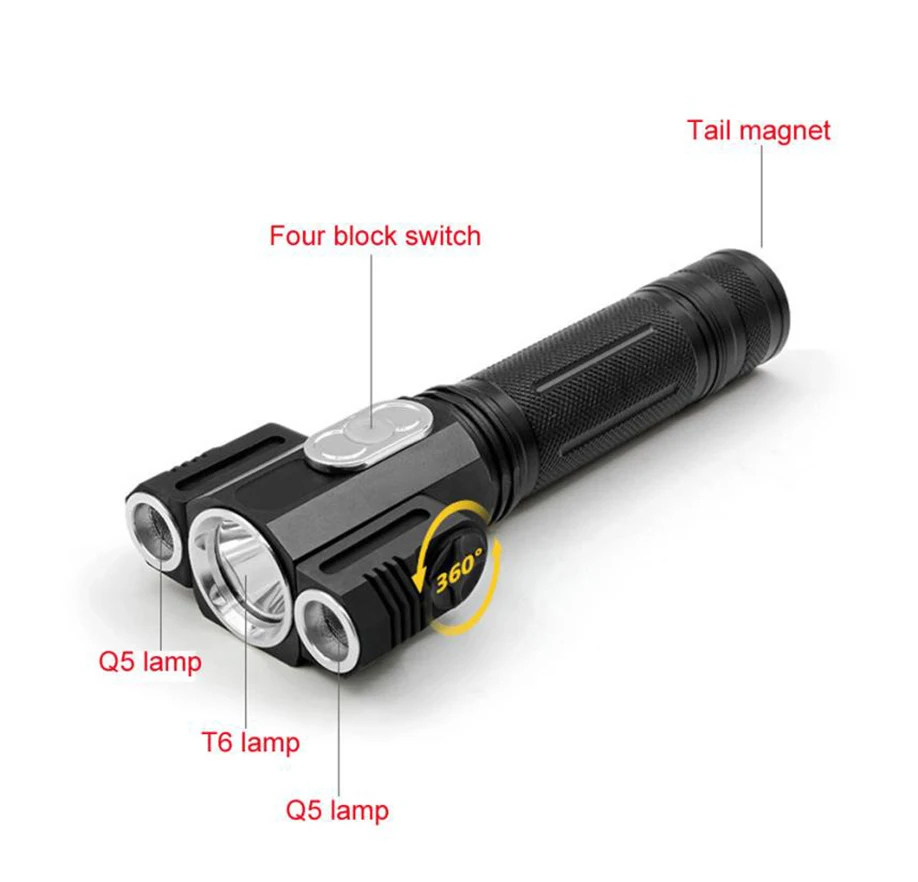 

MUQGEW T6+2 Q5 LED 18650 Torch Lamp Flashlight Light 2017 Newest Stunning Lighting Unique Design 1800 Lumen E-SMARTER CREE