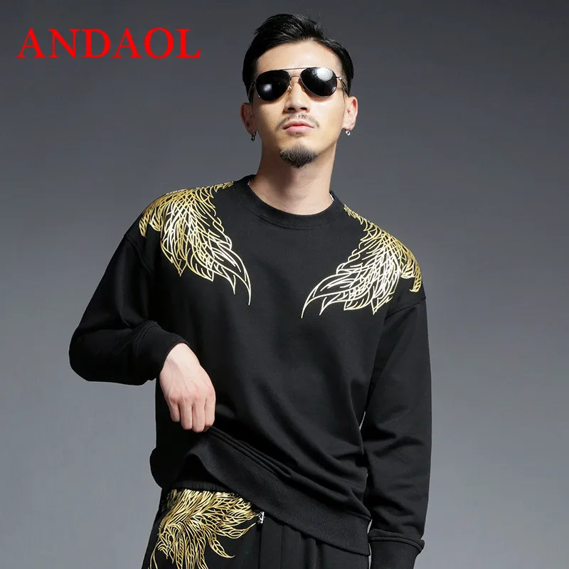 

ANDAOL Men's Hoodies Sweatshirts Top quality Loose Colorful Print Long-Sleeve Pullover Jacket Luxury Harajuku Cotton Tracksuits