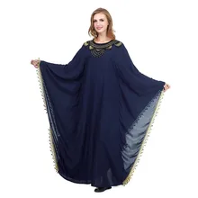Casual elegante bordado musulmán islámico Kaftan Abaya de diseño de las mujeres de manga larga vestido Maxi hersky muslimL0316(China)