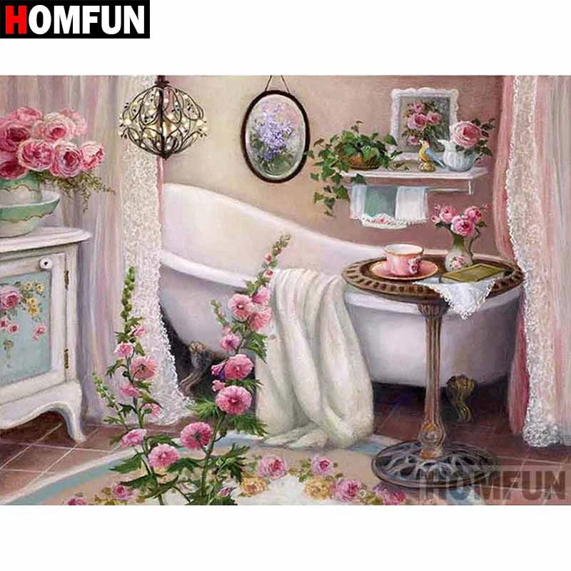 HOMFUN полная квадратная/круглая дрель 5D DIY Алмазная картина "Цветок для ванной" 3D Алмазная вышивка крестиком домашний декор A18633