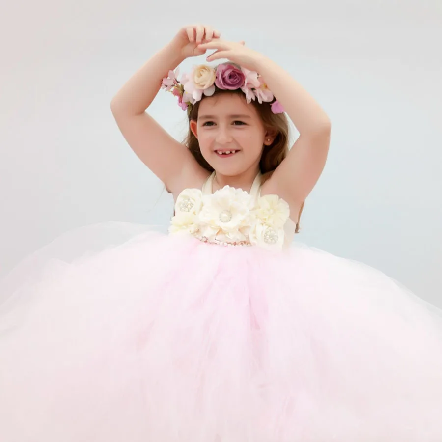 Flower Girls Wedding Tutu Dress Kids Lace Tulle Dress Birthday Party Pageants Photo Costume Handmade Dress (7)