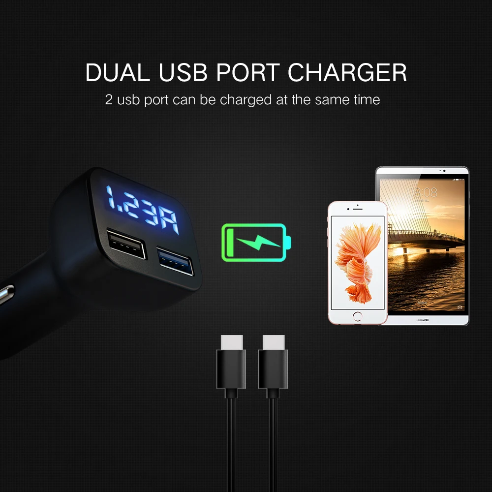 Vikefon Quick Charge 3,0 устройство для автомобиля с двумя портами USB Зарядное устройство с светодиодный Дисплей универсальные чехлы для мобильного телефона автомобиля-Зарядное устройство для Xiaomi samsung iPhone планшеты и т. д