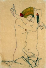 nude canvas painting portrait picture modern home decor giant poster mural print female nude young lady embrace Egon Schiele art female nude