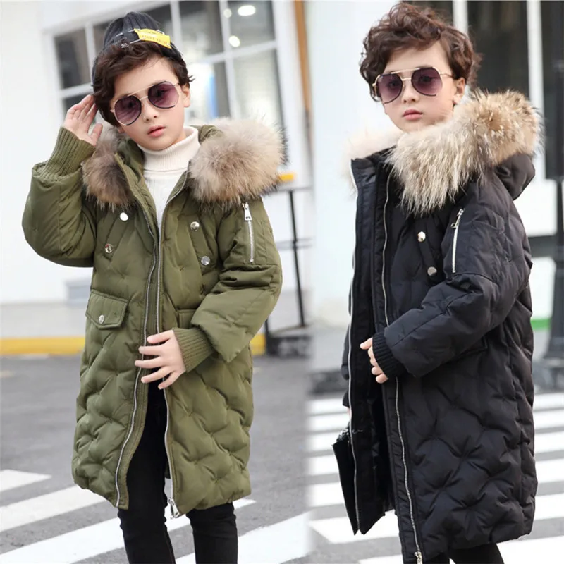 90-160 пуховики для детей, зимнее пальто для мальчиков и девочек Новинка года, модная плотная теплая однотонная верхняя одежда Высокое качество