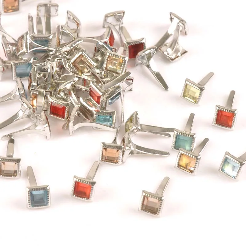 Mixed Square Rhinestone Brads Garment Rivets Fastener Studs DIY Scrapbook Metal Crafts For Shoes Decoration 50Pcs metal brads scrapbooking decoration