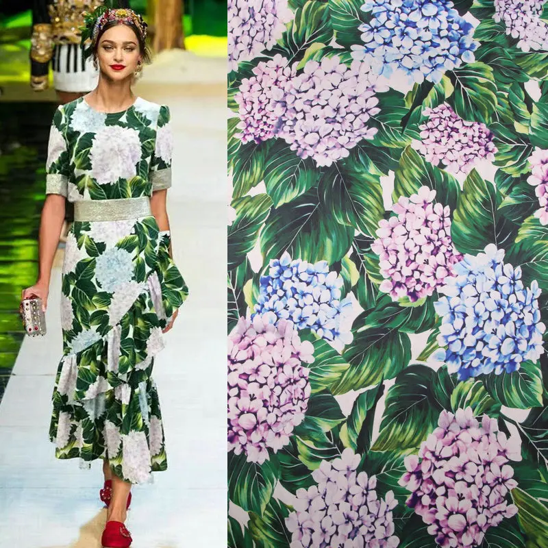 

European and American new DG show hydrangea hydrangea printed clothing fabric DIY dress hanging fabric