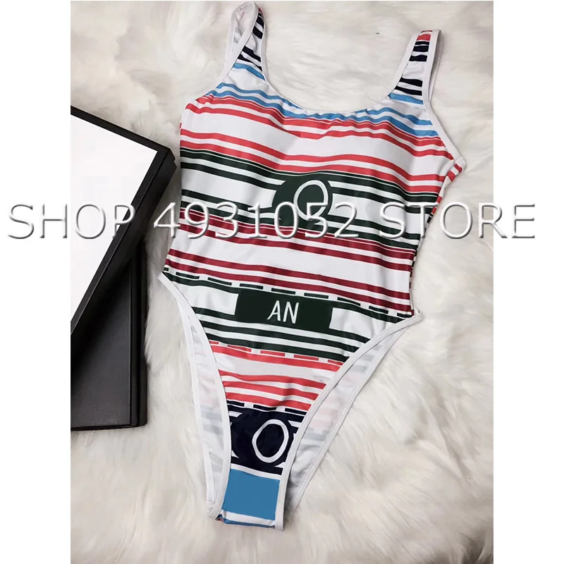 

2019 New Striped Swimwear One Piece Swimsuit Women Backless Sport Bodysuit Beach Bathing Suit Swim