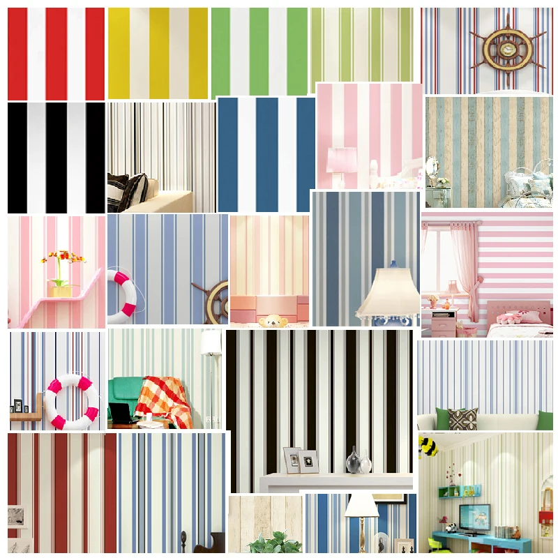 Us 3354 11 Offmodern Minimalist Black White Vertical Stripes Wallpapers Mediterranean Blue Wallpaper Yellow Green Red Pink Girl Kids Bedroom In