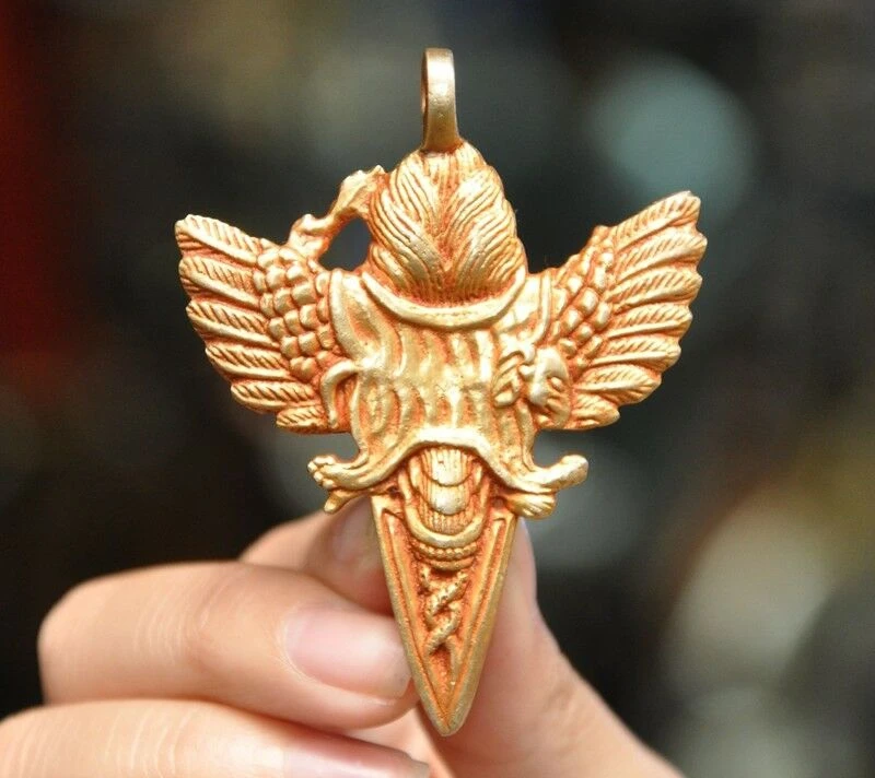Старая тибетская бронза 24 к Золотая позолота буддизм голова черепа Mahakala Phurpa Vajra