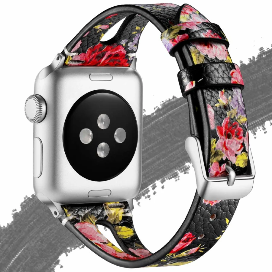 Кожаный ремешок для наручных часов для Apple Watch 42 мм/44 мм 38 мм/40 мм, версия 1/2/3/4 с цветочным принтом наручные браслет для наручных часов iWatch, ремешок Пояс - Цвет ремешка: 1