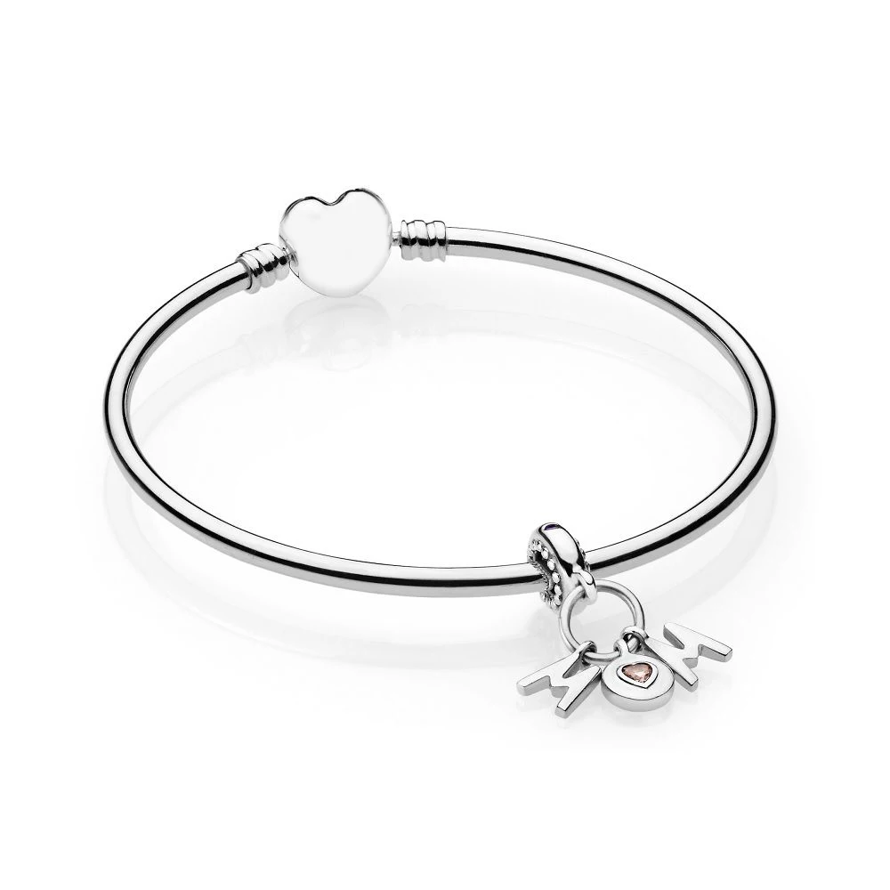 

NEW High Quality 925 Sterling Silver Bangle Perfect Mother's Bracelet Gift Set Pink and Lily Crystal For Mother's Day Gift