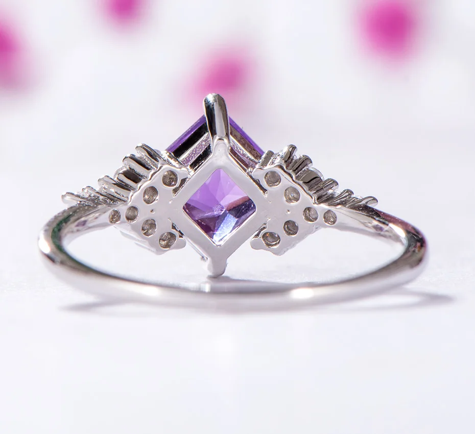 Kuolit натуральный аметистовый драгоченный камень, кольца для женщин, 925 пробы, серебряное кольцо с квадратной огранкой, обручальное кольцо, хорошее ювелирное изделие