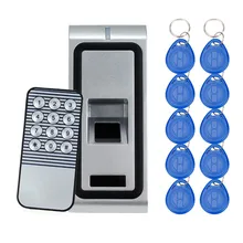 Controle De Acesso Biométrico de Impressões Digitais Scanner de Dedo de Metal com Teclado Do Controle Remoto para Sistema + 10 pcs RFID Fechadura Da Porta de Segurança Tags