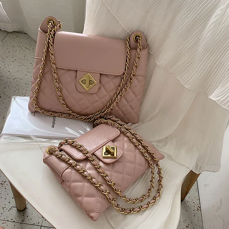 Роскошные женские сумки, дизайнерские кожаные цепи, женская сумка через плечо, сумка через плечо, высокое качество, розовая сумка для женщин - Цвет: Розовый
