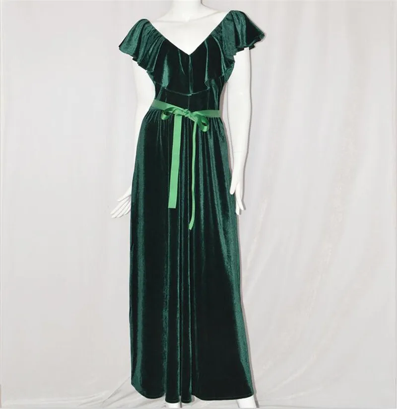 Женское весеннее осеннее длинное платье, винтажное бархатное платье с глубоким v-образным вырезом, платье размера плюс одежда из велюра M-7XL